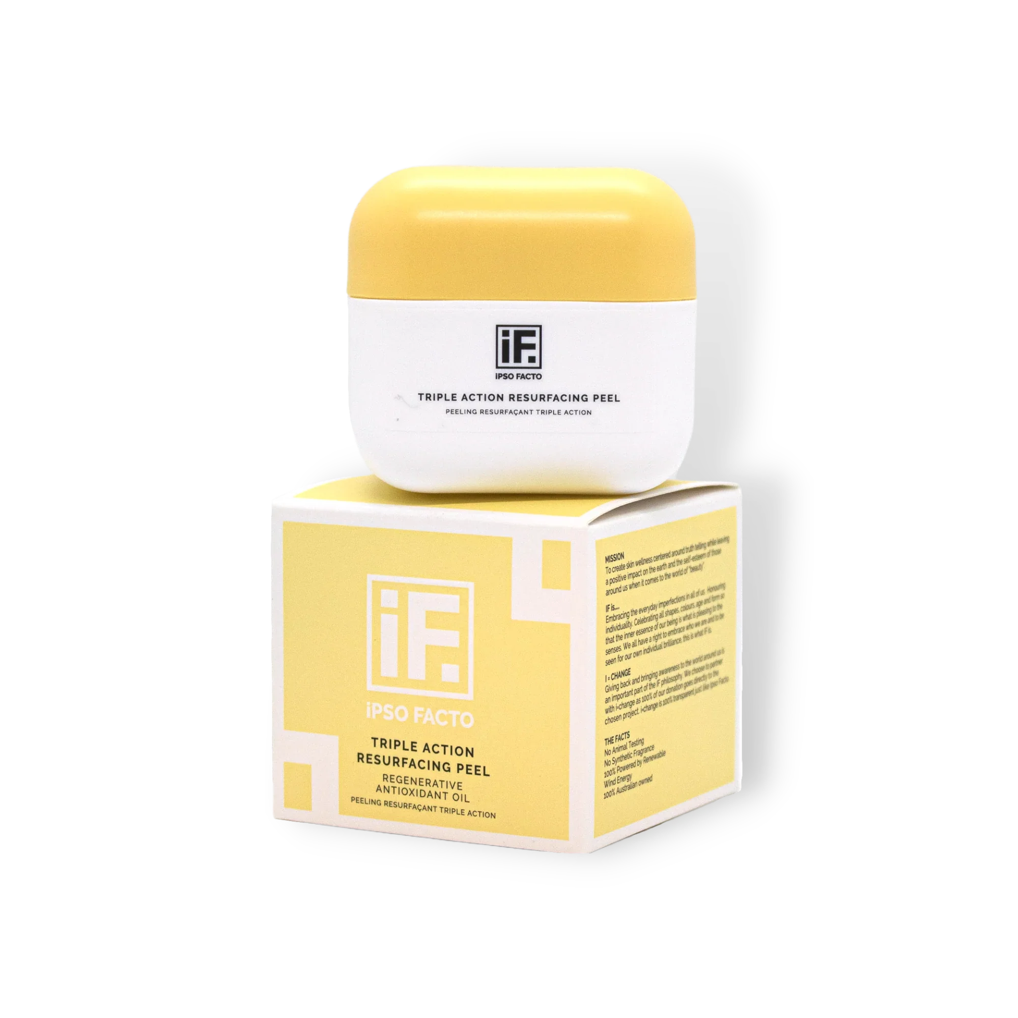 Triple Action Resurfacing Peel skincare jar with yellow lid on matching yellow product box